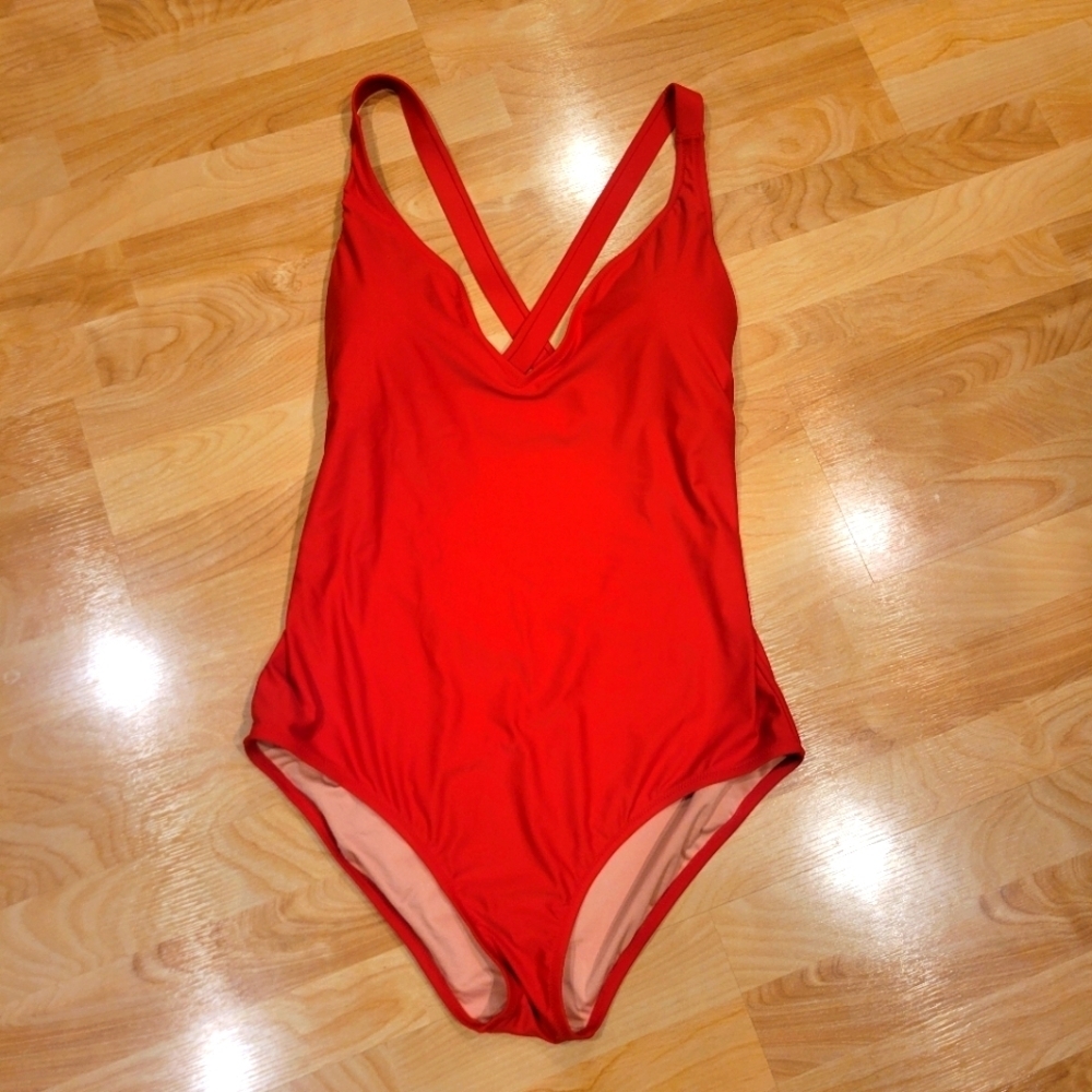 J. Crew Red One-Piece V-neck Full Coverage Swimsuit Size 16 DD - Picture 2 of 9